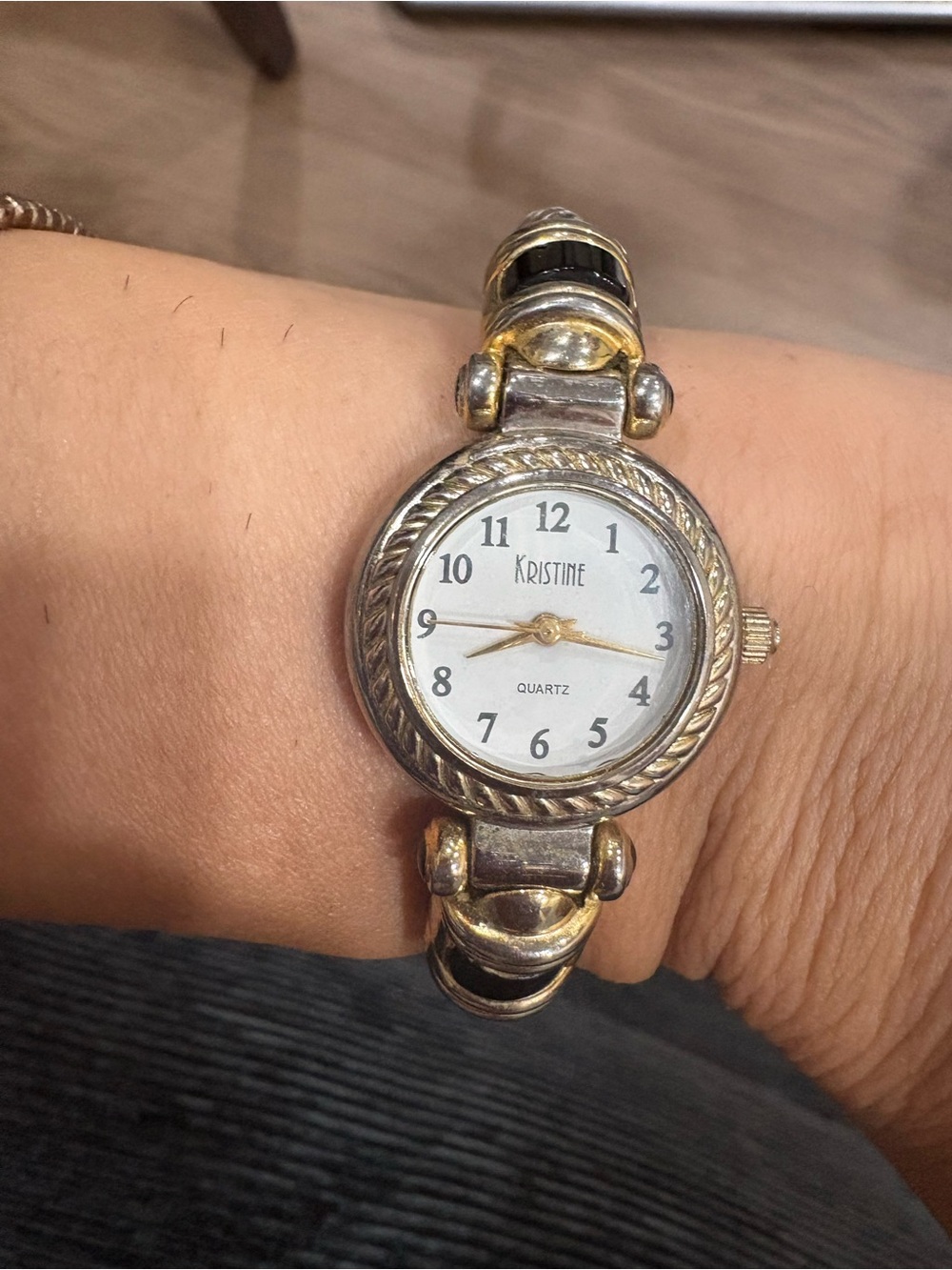 Vintage Kristine Two-Tone Silver and Gold Women's Quartz Watch Bracelet